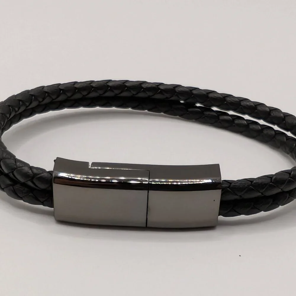 Men's 2 Strand Faux Leather Bracelet With iPhone Compatible Lightning Cable